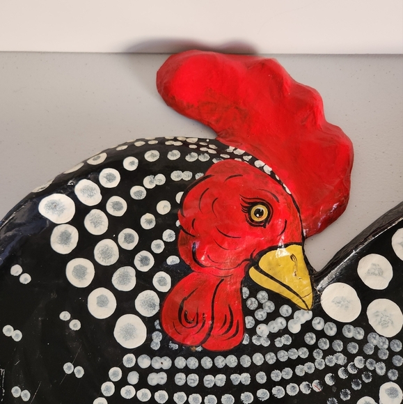 Rooster Tray Large Country Handpainted French Farmhouse Chic Decor Black Vintage - Picture 2 of 11